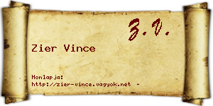 Zier Vince névjegykártya